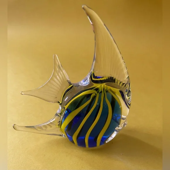 Glass Fish Figurine with Yellow and Blue Stripes - Picture 2 of 9